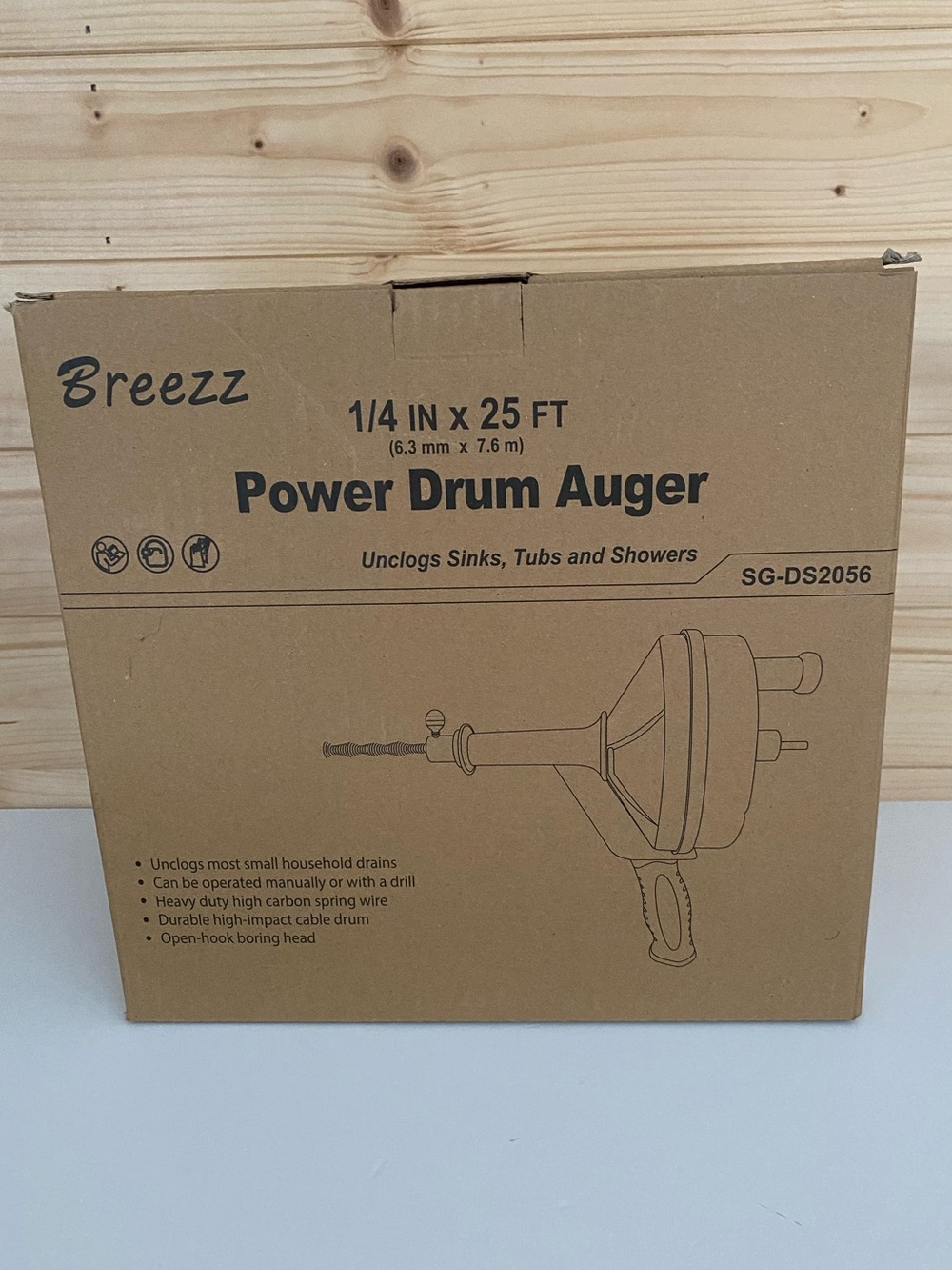 Breezz Power Drum Auger 1/4” x 25 Ft Drain Snake Manual or Drill Sink Tub Shower